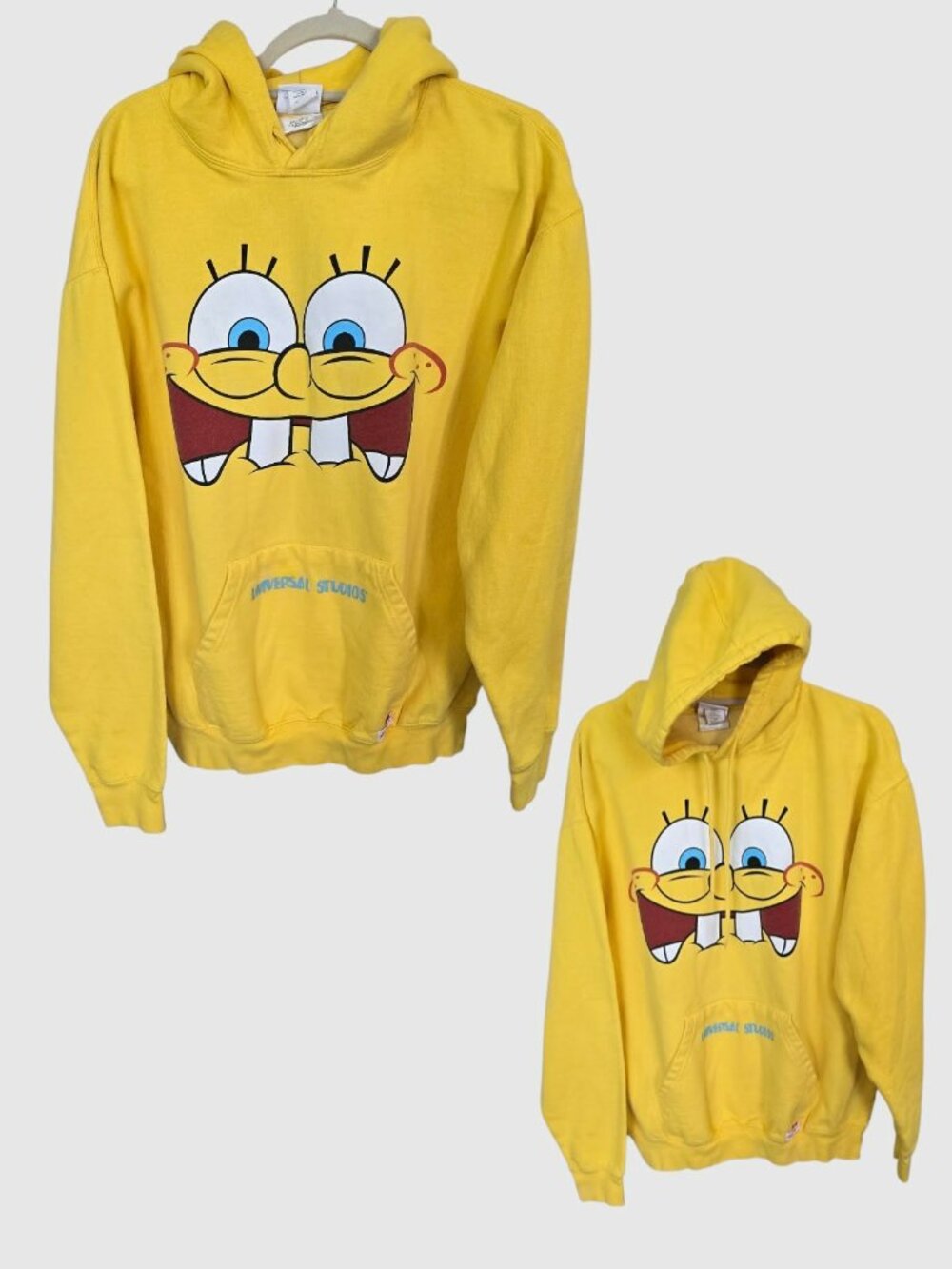 Universal Studios Bright Yellow Spongebob Square Pants Hooded Sweater Womens L